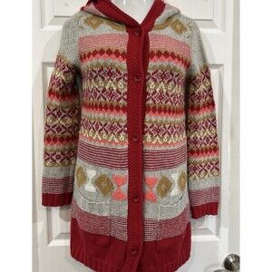 Thursday Island Women’s Small Fair Isle Hooded Long Sleeve Cardigan Sweater Coat
